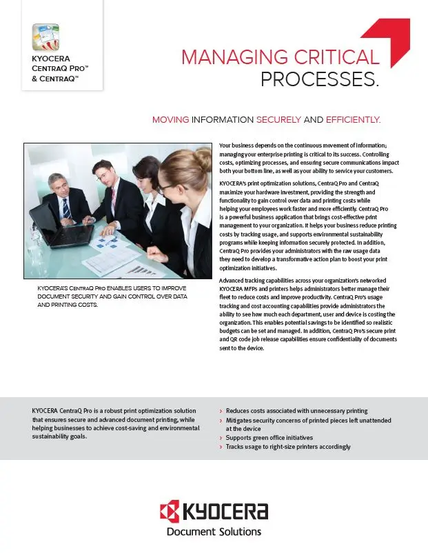 Kyocera, Software, Cost Control, Security, Centraq, Arkansas Copier Center