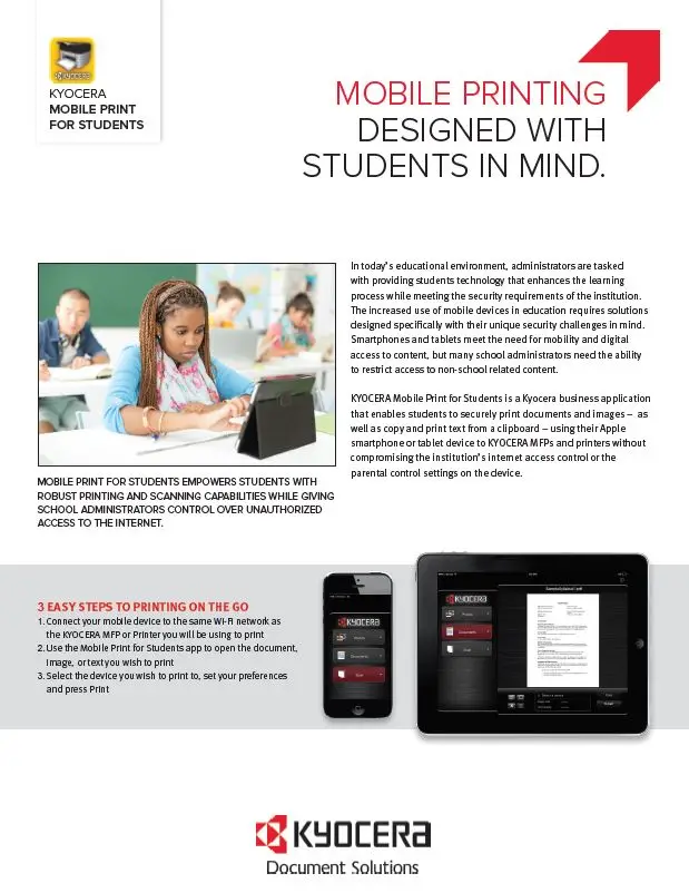 Kyocera, Software, Mobile, Cloud, Mobile Print For Students, education, Arkansas Copier Center