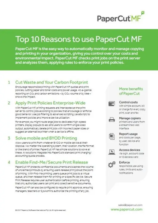 Top 10 Reasons, Papercut Mf, Arkansas Copier Center